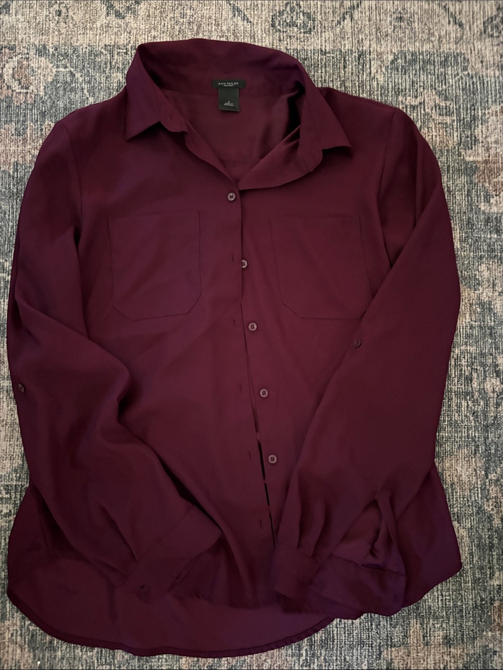 Ann Taylor Factory - Long-Sleeve Button-Down Shirt - Burgundy - Women’s